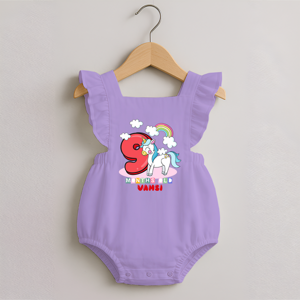 Custom Baby Romper Frock for 9 Month Milestone | Soft Cotton Romper Frock | Personalized Name Print - LILAC - 0 - 3 Months Old (Chest 19")
