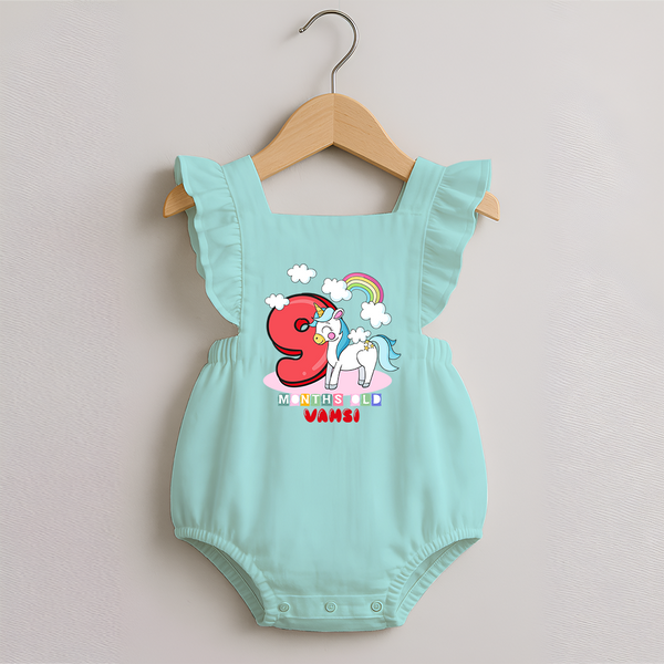 Custom Baby Romper Frock for 9 Month Milestone | Soft Cotton Romper Frock | Personalized Name Print - MINT GREEN - 0 - 3 Months Old (Chest 19")