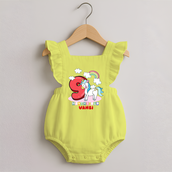 Custom Baby Romper Frock for 9 Month Milestone | Soft Cotton Romper Frock | Personalized Name Print - PASTEL YELLOW - 0 - 3 Months Old (Chest 19")