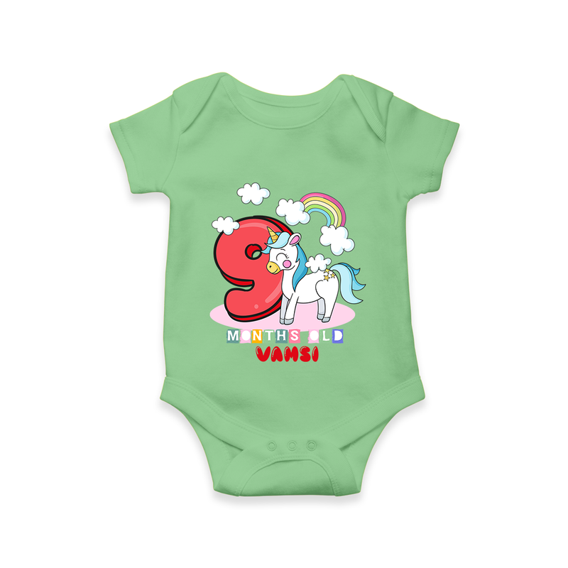 Make Your BabyÕs 9th Month Extra Special With Our Customized Baby Romper - GREEN - 0 - 3 Months Old (Chest 16")