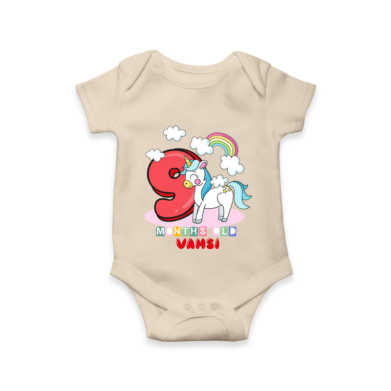 Custom Baby Romper/Onesie for 9 Month Milestone | Soft Cotton Bodysuit | Personalized Name Print - IVORY - New Born (Chest 14")