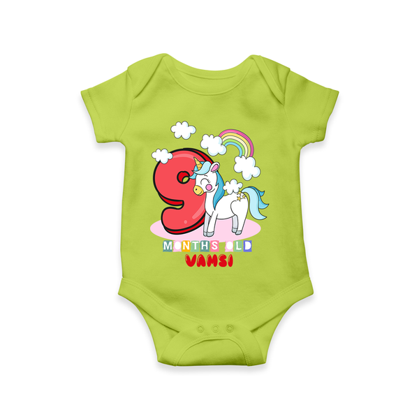 Celebrate The Ninth Month Birthday Customised  Romper - LIME GREEN - 0 - 3 Months Old (Chest 16")