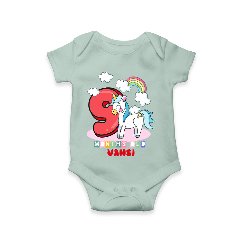 Celebrate The Ninth Month Birthday Customised Romper - MINT GREEN - 0 - 3 Months Old (Chest 16")