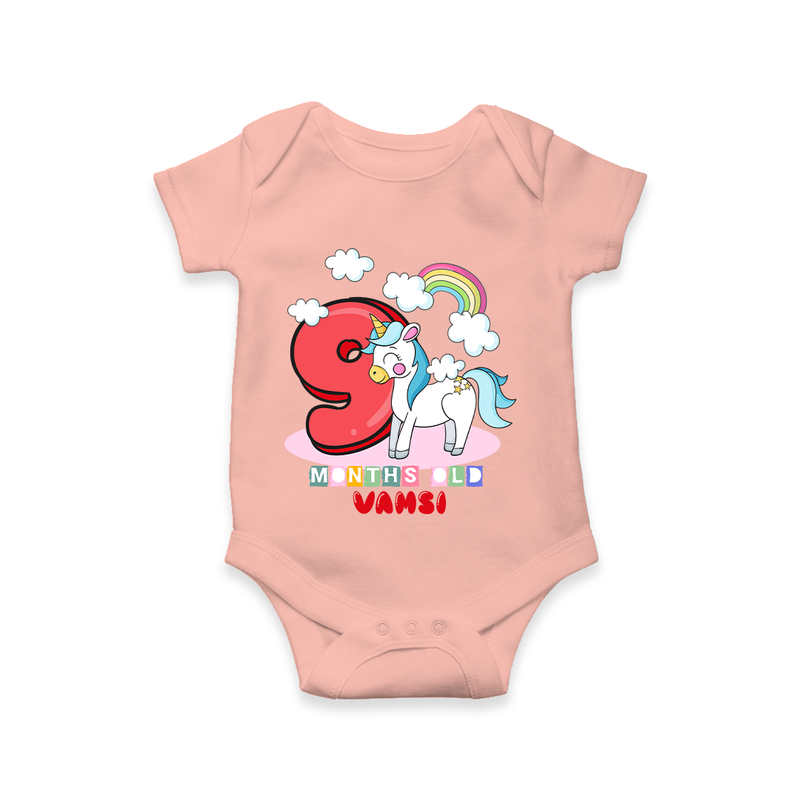 Celebrate The Ninth Month Birthday Customised Romper - PEACH - 0 - 3 Months Old (Chest 16")