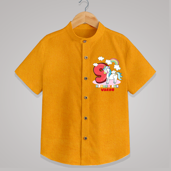 Custom Baby Shirt for 9 Month Milestone | Soft Cotton Shirt | Personalized Name Print - CHROME YELLOW - 0 - 6 Months Old (Chest 23")