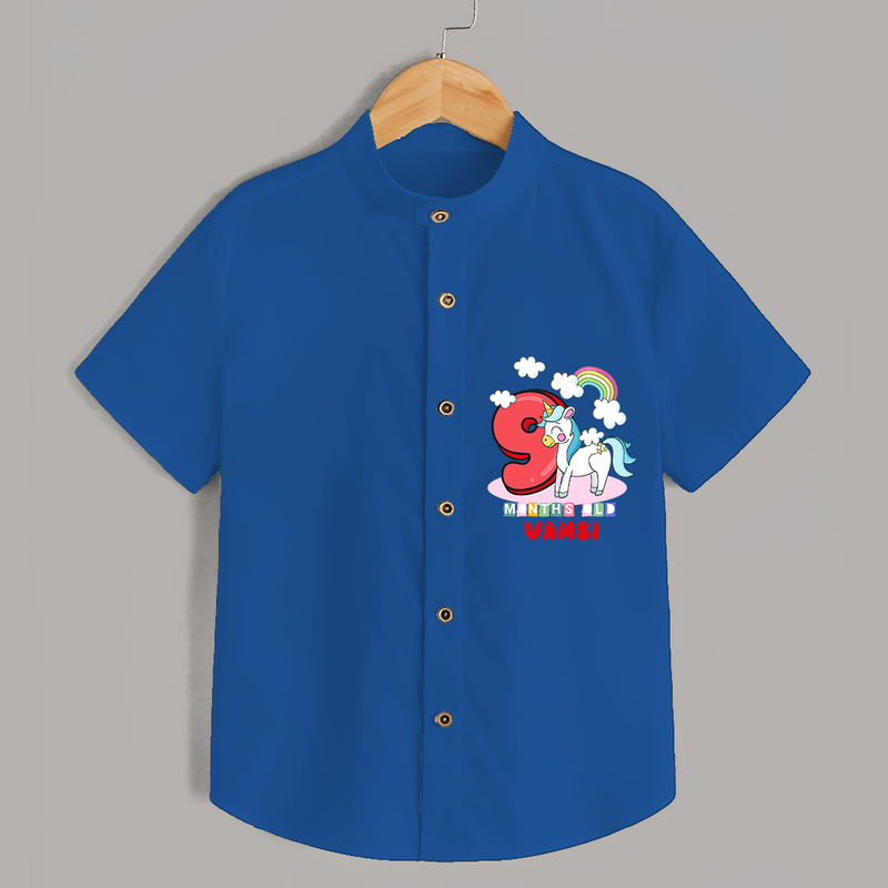 Celebrate The Ninth Month Birthday Customised Shirt - COBALT BLUE - 0 - 6 Months Old (Chest 21")