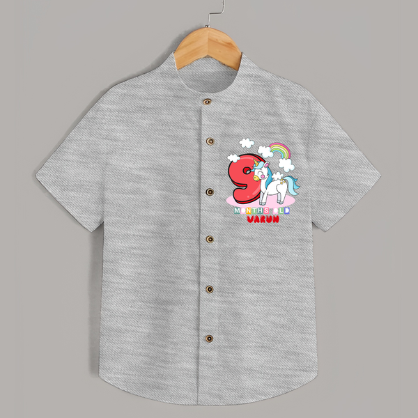 Custom Baby Shirt for 9 Month Milestone | Soft Cotton Shirt | Personalized Name Print - GREY - 0 - 6 Months Old (Chest 23")
