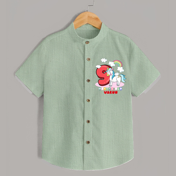 Custom Baby Shirt for 9 Month Milestone | Soft Cotton Shirt | Personalized Name Print - MINT GREEN - 0 - 6 Months Old (Chest 23")
