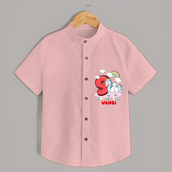 Celebrate The Ninth Month Birthday Customised Shirt - PEACH - 0 - 6 Months Old (Chest 21")