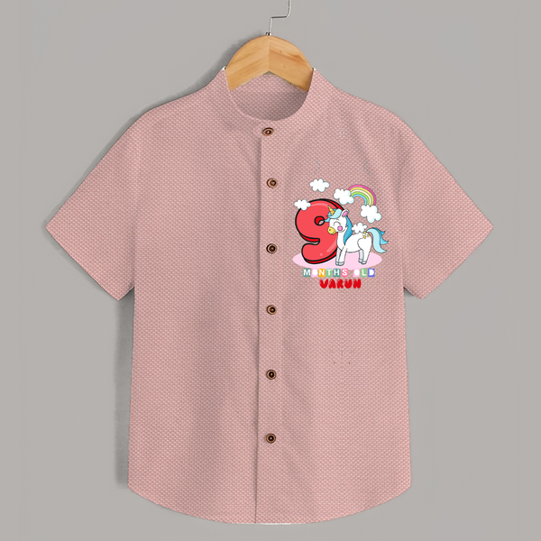 Custom Baby Shirt for 9 Month Milestone | Soft Cotton Shirt | Personalized Name Print - PEACH - 0 - 6 Months Old (Chest 23")