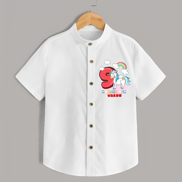 Custom Baby Shirt for 9 Month Milestone | Soft Cotton Shirt | Personalized Name Print - WHITE - 0 - 6 Months Old (Chest 23")