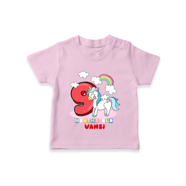 Custom Baby T-Shirt for 9 Month Milestone | Soft Cotton T-Shirt | Personalized Name Print - BABY PINK - 0-5 Months Old (Chest 17")
