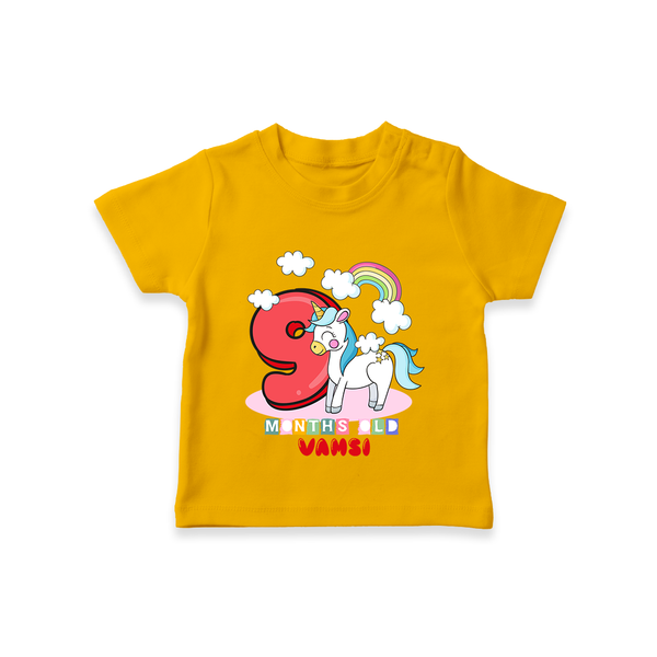 Custom Baby T-Shirt for 9 Month Milestone | Soft Cotton T-Shirt | Personalized Name Print - CHROME YELLOW - 0-5 Months Old (Chest 17")