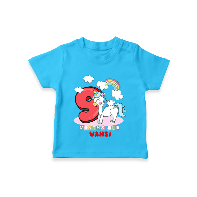 Custom Baby T-Shirt for 9 Month Milestone | Soft Cotton T-Shirt | Personalized Name Print - SKY BLUE - 0-5 Months Old (Chest 17")
