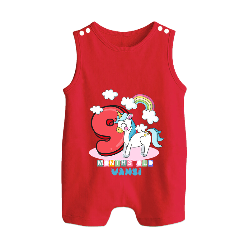 Custom Baby Romper Suit/ Sleeveless Romper for 9 Month Milestone | Soft Cotton Romper Suit/ Sleeveless Romper | Personalized Name Print - RED - 0 - 5 Months Old (Chest 18")