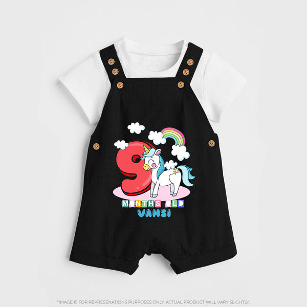 Custom Baby Dungaree Set for 9 Month Milestone | Soft Cotton Dungaree Set | Personalized Name Print - BLACK - 0 - 5 Months Old (Chest 18")