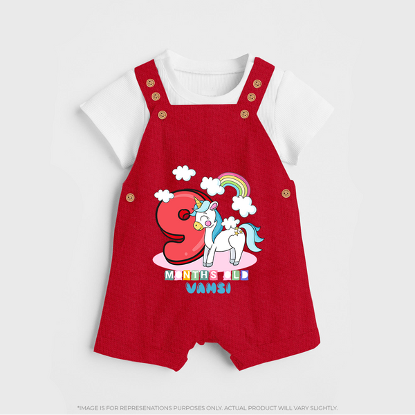 Custom Baby Dungaree Set for 9 Month Milestone | Soft Cotton Dungaree Set | Personalized Name Print - RED - 0 - 5 Months Old (Chest 18")