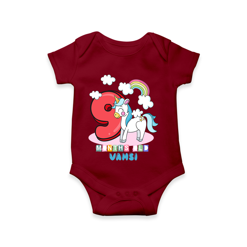 Celebrate The Ninth Month Birthday Customised Romper - MAROON - 0 - 3 Months Old (Chest 16")