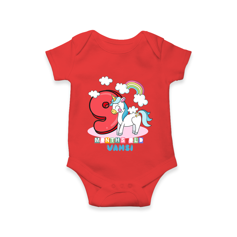 Make Your BabyÕs 9th Month Extra Special With Our Customized Baby Romper - RED - 0 - 3 Months Old (Chest 16")