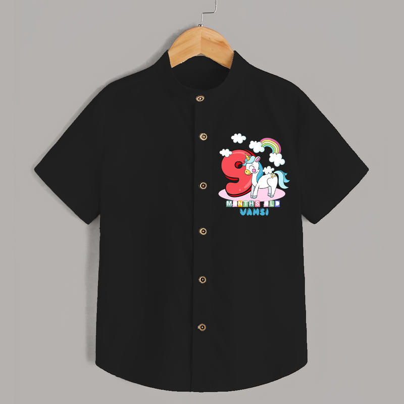 Custom Baby Shirt for 9 Month Milestone | Soft Cotton Shirt | Personalized Name Print - BLACK - 0 - 6 Months Old (Chest 23")
