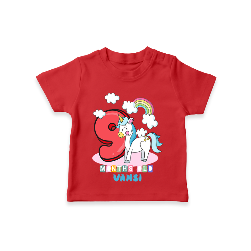 Celebrate The Ninth Month Birthday Customised T-Shirt - RED - 0 - 5 Months Old (Chest 17")