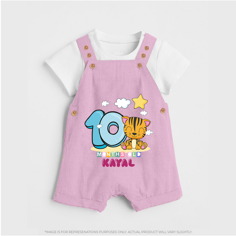Custom Baby Dungaree Set for 10 Month Milestone | Soft Cotton Dungaree Set | Personalized Name Print - BABY PINK - 0 - 5 Months Old (Chest 18")