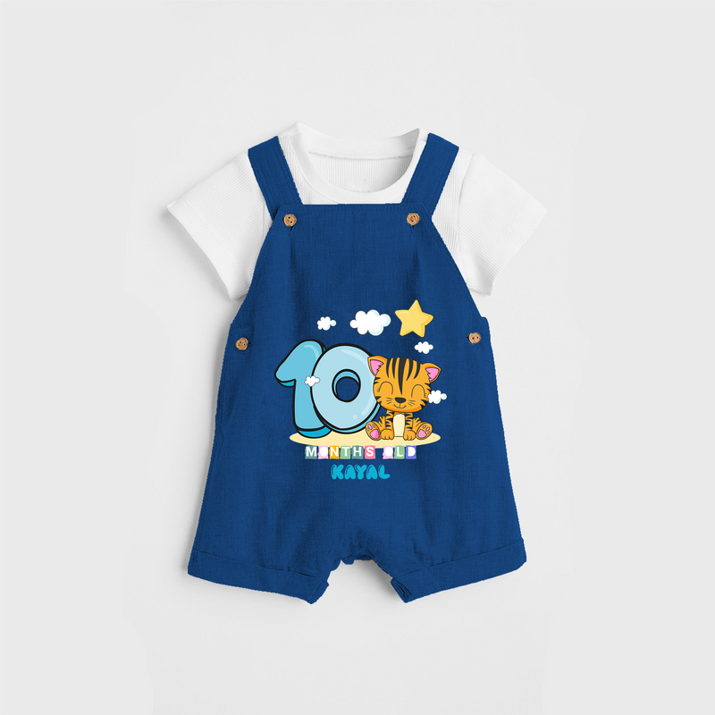 Celebrate The Tenth Month Birthday Customised Dungaree set - COBALT BLUE - 0 - 5 Months Old (Chest 17")