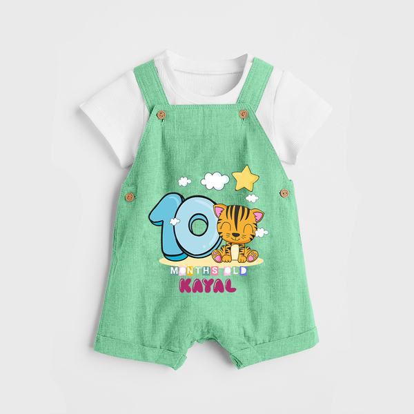 Custom Baby Dungaree Set for 10 Month Milestone | Soft Cotton Dungaree Set | Personalized Name Print - GREEN - 0 - 5 Months Old (Chest 18")