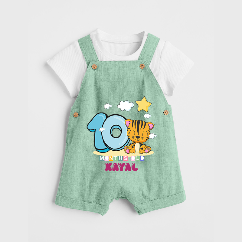 Custom Baby Dungaree Set for 10 Month Milestone | Soft Cotton Dungaree Set | Personalized Name Print - MINT GREEN - 0 - 5 Months Old (Chest 18")