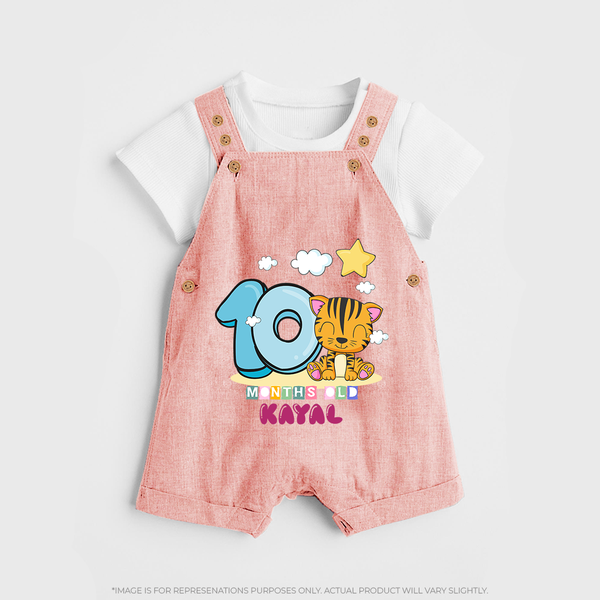 Custom Baby Dungaree Set for 10 Month Milestone | Soft Cotton Dungaree Set | Personalized Name Print - PEACH - 0 - 5 Months Old (Chest 18")