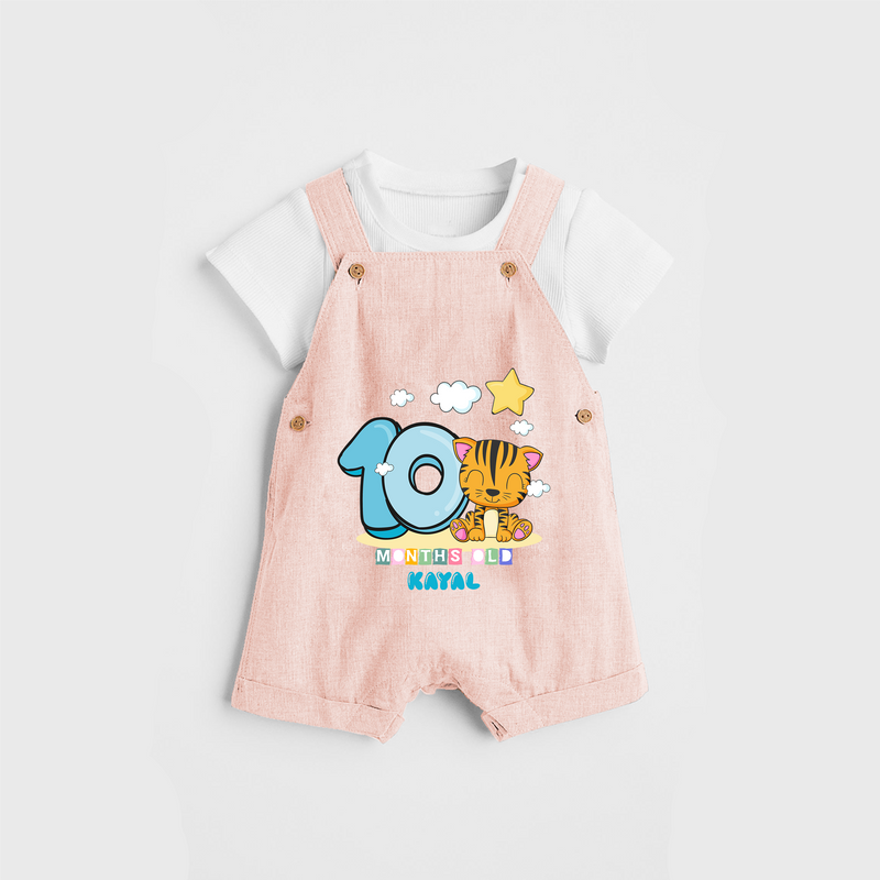 Celebrate The Tenth Month Birthday Customised Dungaree set - PEACH - 0 - 5 Months Old (Chest 17")