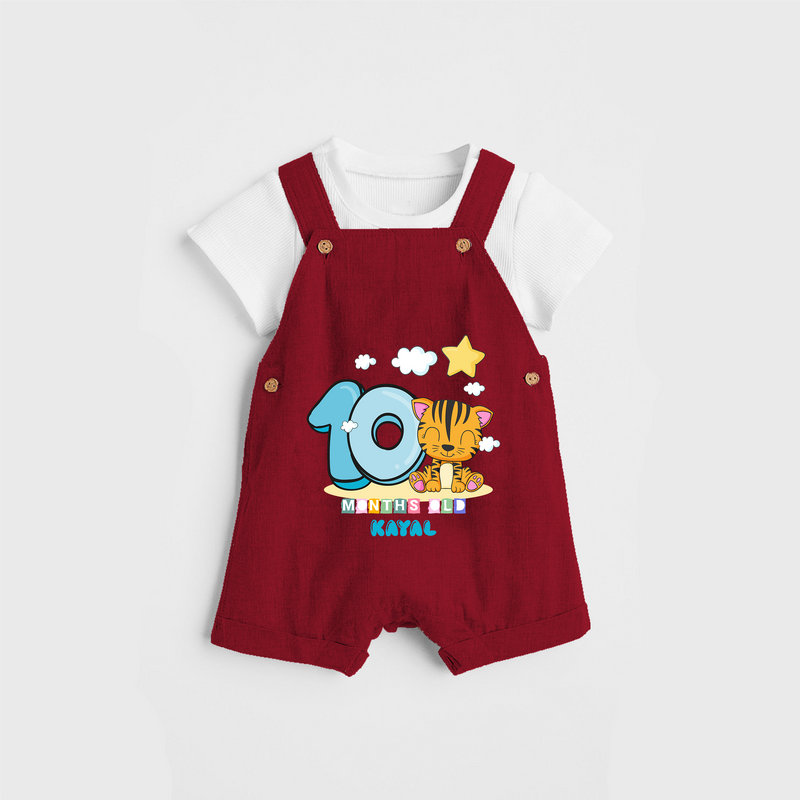 Celebrate The Tenth Month Birthday Customised Dungaree set - RED - 0 - 5 Months Old (Chest 17")