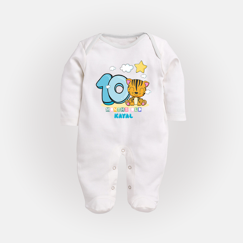 Make Your BabyÕs 10th Month Extra Special With Our Customized Baby Sleep Suit - WHITE - New Born (Chest 7.5")