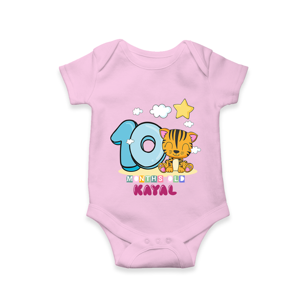 Custom Baby Romper/Onesie for 10 Month Milestone | Soft Cotton Bodysuit | Personalized Name Print - BABY PINK - New Born (Chest 14")