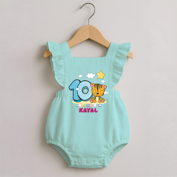 Custom Baby Romper Frock for 10 Month Milestone | Soft Cotton Romper Frock | Personalized Name Print - MINT GREEN - 0 - 3 Months Old (Chest 19")