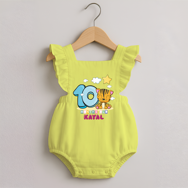 Custom Baby Romper Frock for 10 Month Milestone | Soft Cotton Romper Frock | Personalized Name Print - PASTEL YELLOW - 0 - 3 Months Old (Chest 19")
