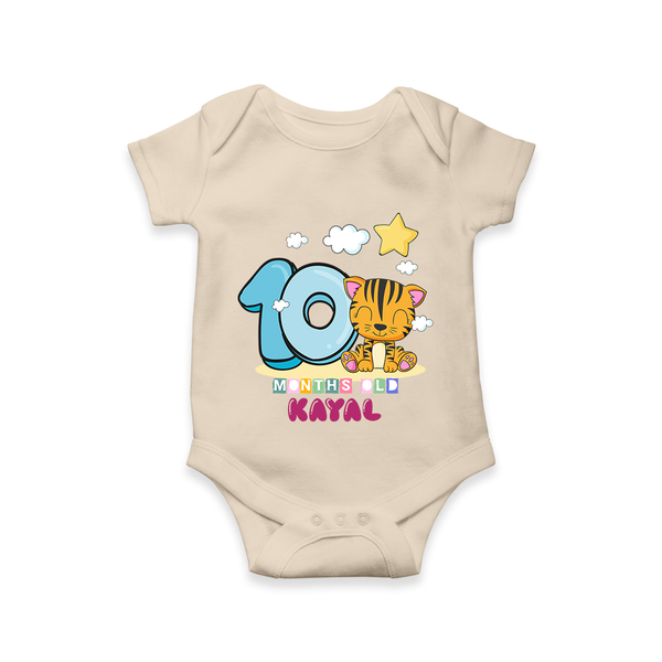 Custom Baby Romper/Onesie for 10 Month Milestone | Soft Cotton Bodysuit | Personalized Name Print - IVORY - New Born (Chest 14")