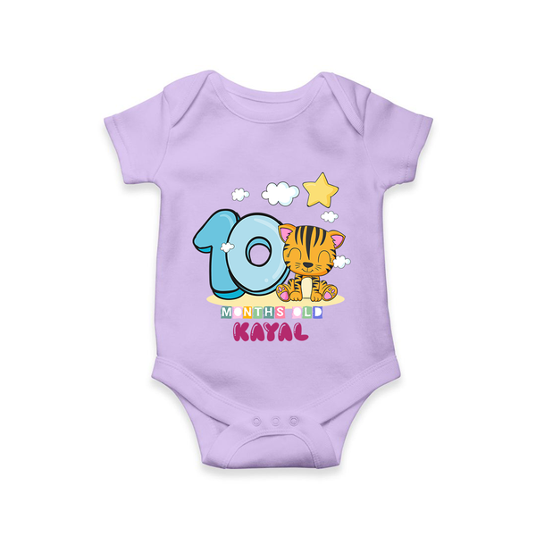 Custom Baby Romper/Onesie for 10 Month Milestone | Soft Cotton Bodysuit | Personalized Name Print - LILAC - New Born (Chest 14")