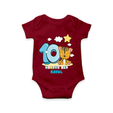 Celebrate The Tenth Month Birthday Customised Romper - MAROON - 0 - 3 Months Old (Chest 16")
