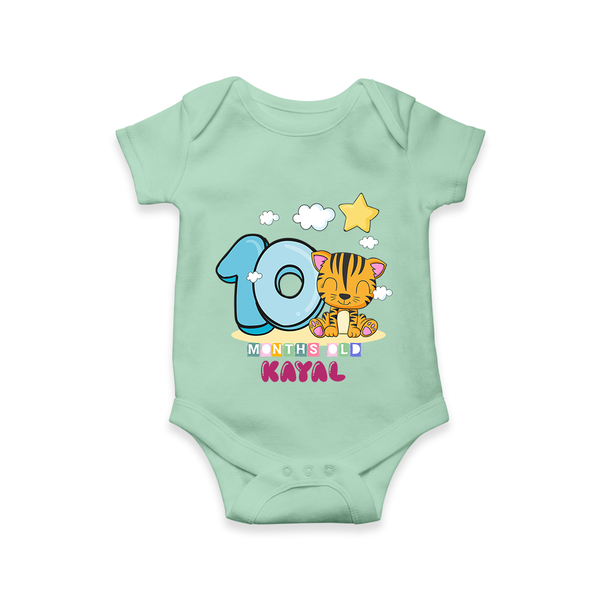 Custom Baby Romper/Onesie for 10 Month Milestone | Soft Cotton Bodysuit | Personalized Name Print - MINT GREEN - New Born (Chest 14")
