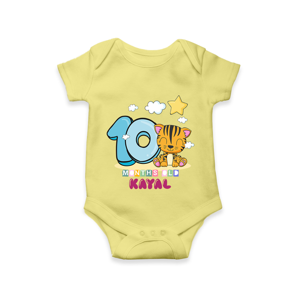 Custom Baby Romper/Onesie for 10 Month Milestone | Soft Cotton Bodysuit | Personalized Name Print - PASTEL YELLOW - New Born (Chest 14")