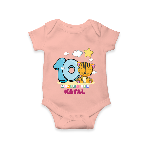 Custom Baby Romper/Onesie for 10 Month Milestone | Soft Cotton Bodysuit | Personalized Name Print - PEACH - New Born (Chest 14")