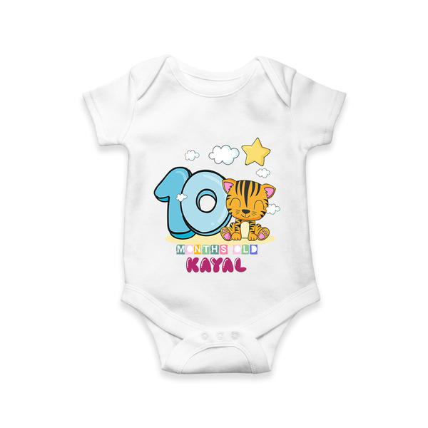 Custom Baby Romper/Onesie for 10 Month Milestone | Soft Cotton Bodysuit | Personalized Name Print - WHITE - New Born (Chest 14")