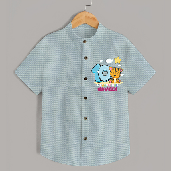 Custom Baby Shirt for 10 Month Milestone | Soft Cotton Shirt | Personalized Name Print - ARCTIC BLUE - 0 - 6 Months Old (Chest 23")