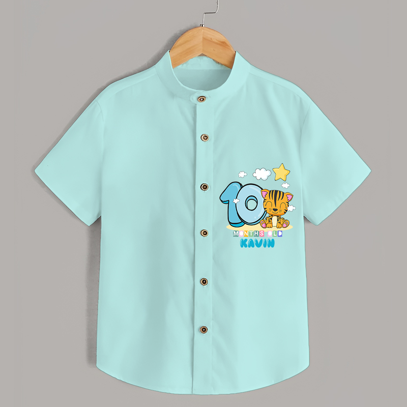 Celebrate The Tenth Month Birthday Customised Shirt - ARCTIC BLUE - 0 - 6 Months Old (Chest 21")