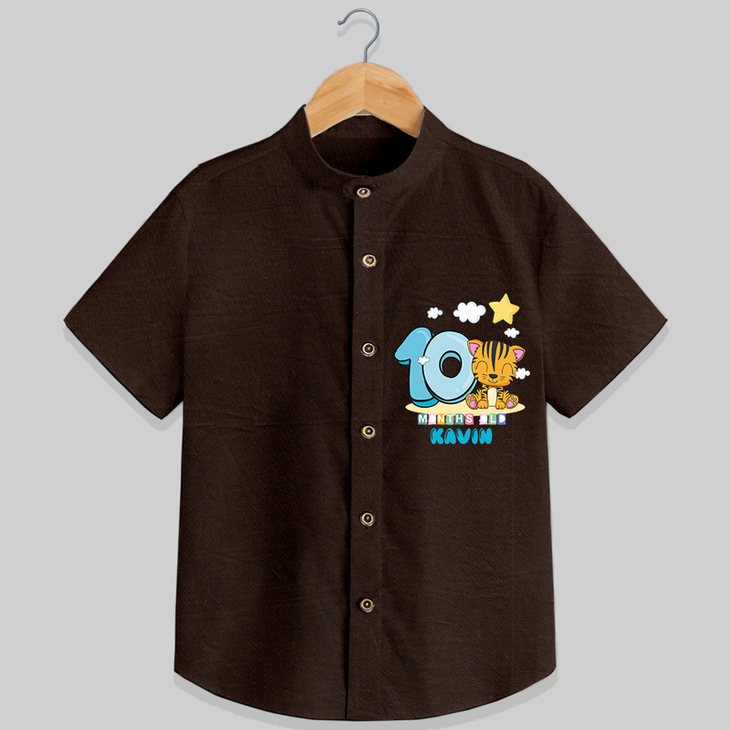 Celebrate The Tenth Month Birthday Customised Shirt - CHOCOLATE BROWN - 0 - 6 Months Old (Chest 21")