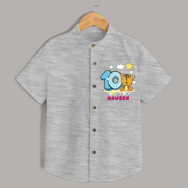 Custom Baby Shirt for 10 Month Milestone | Soft Cotton Shirt | Personalized Name Print - GREY - 0 - 6 Months Old (Chest 23")