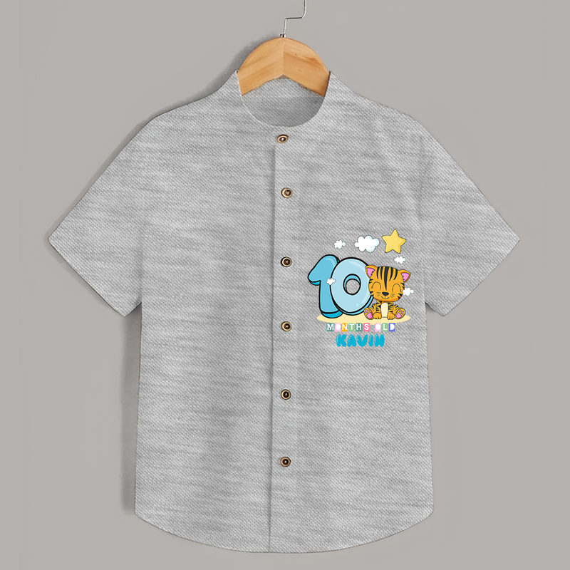 Celebrate The Tenth Month Birthday Customised Shirt - GREY MELANGE - 0 - 6 Months Old (Chest 21")