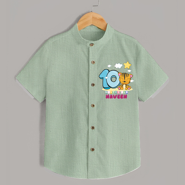 Custom Baby Shirt for 10 Month Milestone | Soft Cotton Shirt | Personalized Name Print - MINT GREEN - 0 - 6 Months Old (Chest 23")