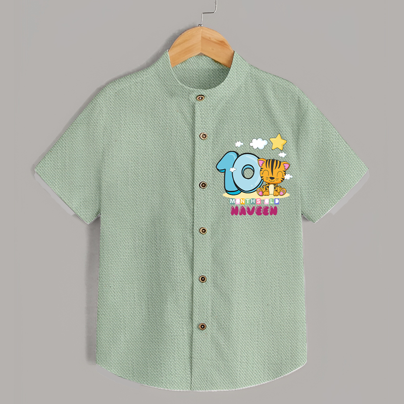 Custom Baby Shirt for 10 Month Milestone | Soft Cotton Shirt | Personalized Name Print - MINT GREEN - 0 - 6 Months Old (Chest 23")